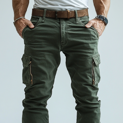 Men's Solid Color Straight Zipper Pockets Cargo Pants 27968276Z