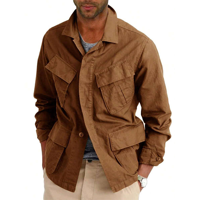 Casual Cotton and Linen Multi-pocket Blazer