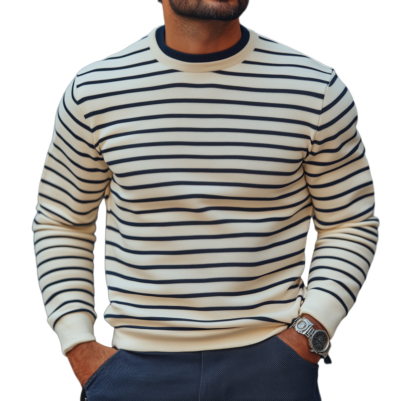 Men's Fashion Striped Round Neck Long Sleeve Knit Sweater 95429757Z