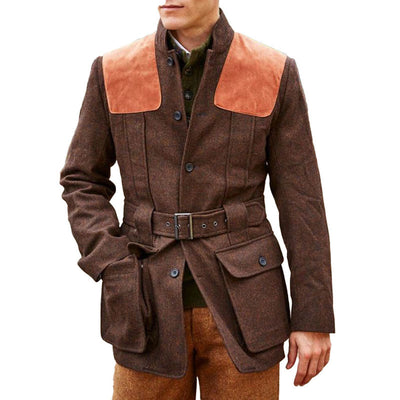Suede Wool Patchwork Double Pocket Lace-Up Casual Jacket