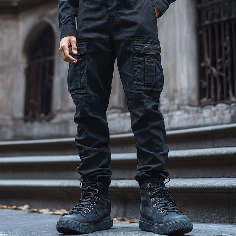 Men's Fashion Denim Long Sleeve Multi-pocket Cargo Jumpsuit 12395329Z