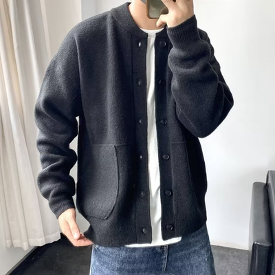 Men's Solid Round Neck Single Breasted Knit Cardigan 02767758Z