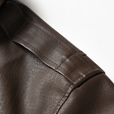 Men's Vintage Double Collar Leather Long Sleeve Zip Fly Bomber Jacket