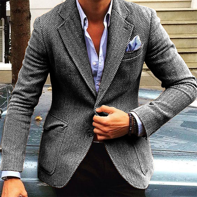 Vintage Herringbone Lapel Single Breasted Blazer