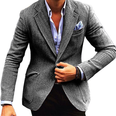Vintage Herringbone Lapel Single Breasted Blazer