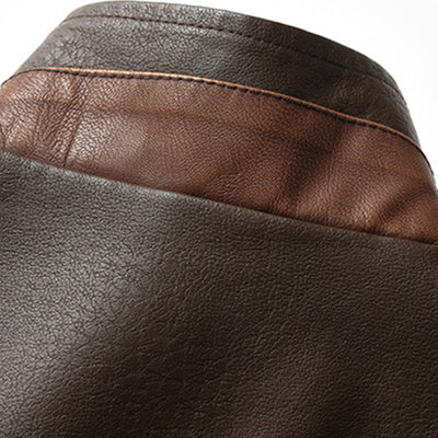 Men's Vintage Double Collar Leather Long Sleeve Zip Fly Bomber Jacket