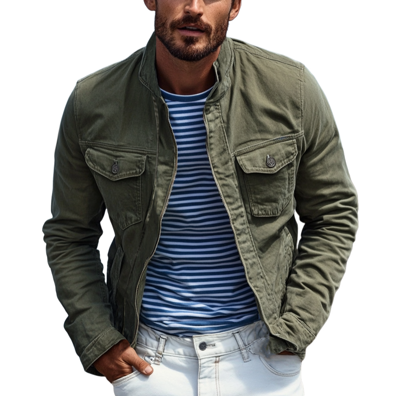 Men's Vintage Washed Denim Lapel Single Breasted Slim Fit Long Sleeve Jacket