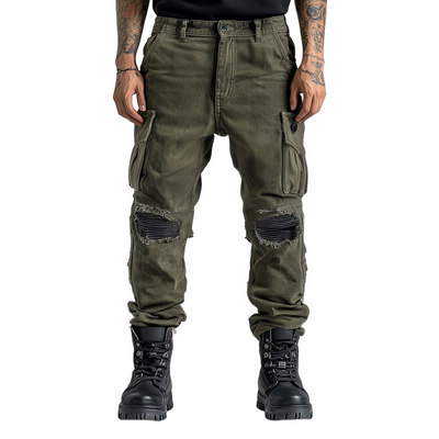 Men's Fashion Distressed Holes Patch Multi-pocket Cargo Pants 70755465Z