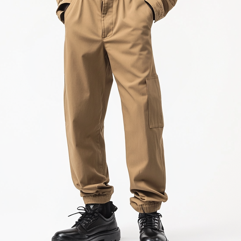 Men's Solid Color Lapel Long Sleeve Multi-pocket Cargo Jumpsuit 19486978Z