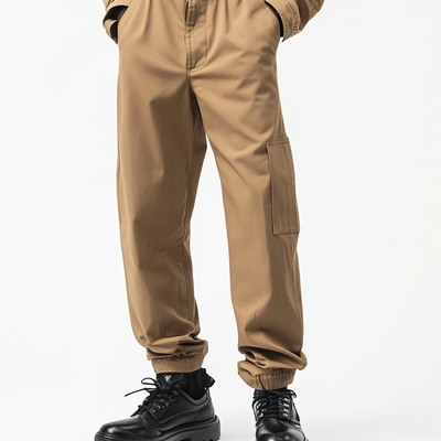 Men's Solid Color Lapel Long Sleeve Multi-pocket Cargo Jumpsuit 19486978Z