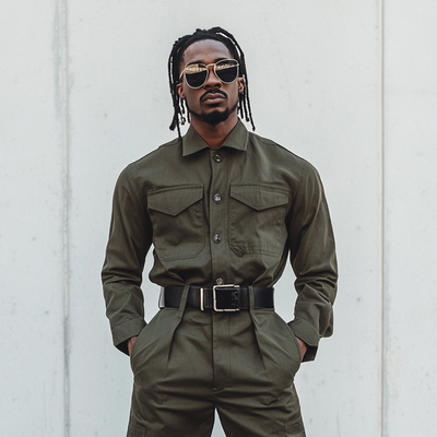 Men's Solid Color Lapel Long Sleeve Multi-pocket Cargo Jumpsuit 33009489Z