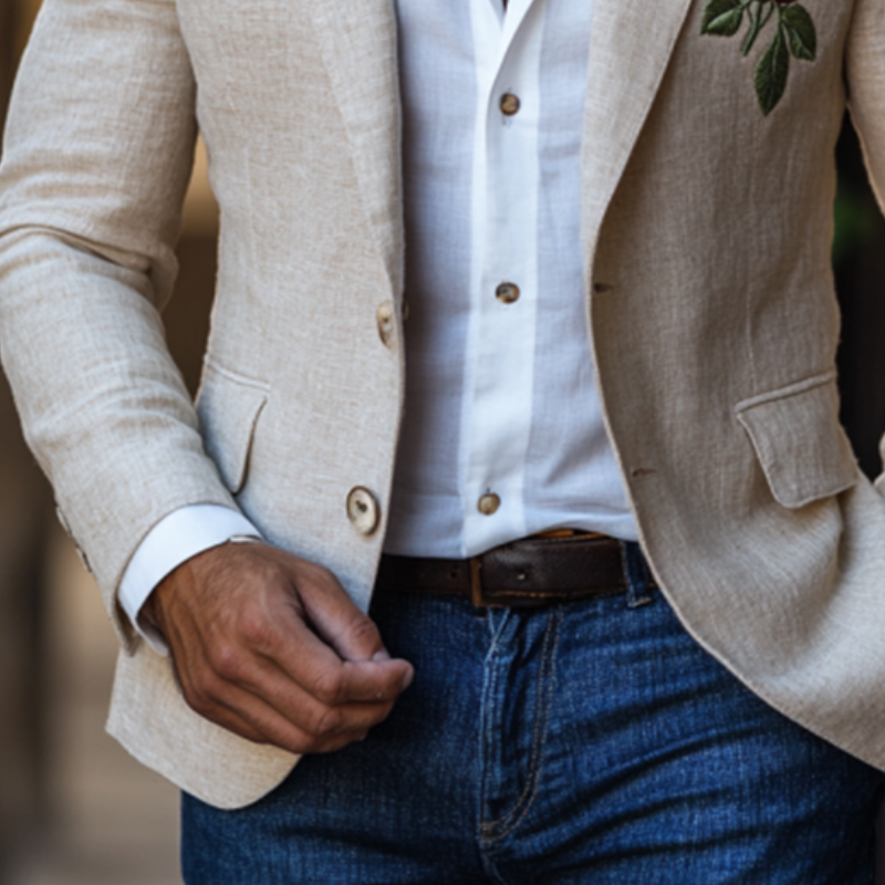 Casual Slim Fit Rose Embroidered Linen Blazer