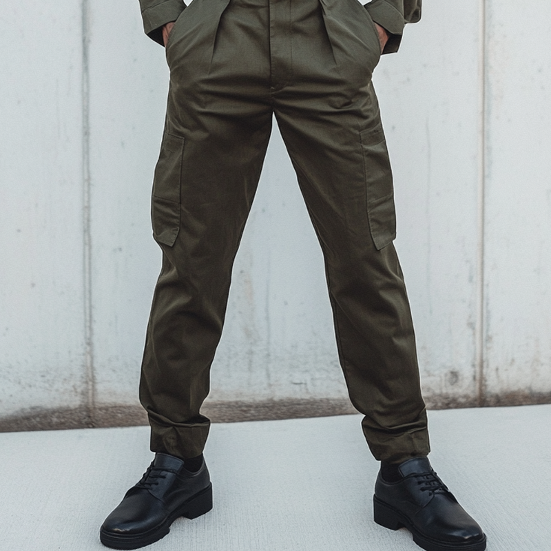 Men's Solid Color Lapel Long Sleeve Multi-pocket Cargo Jumpsuit 33009489Z