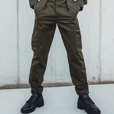 Men's Solid Color Lapel Long Sleeve Multi-pocket Cargo Jumpsuit 33009489Z