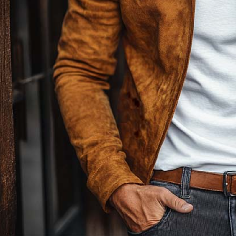Men's Casual Solid Color Lapel Suede Jacket