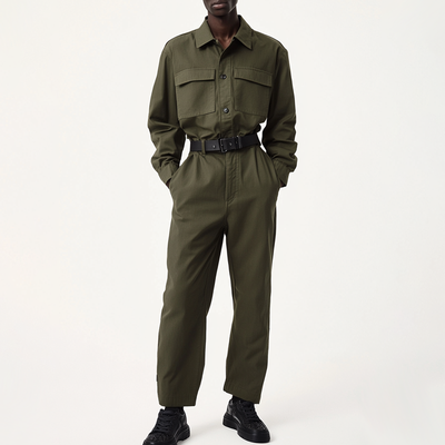 Men's Solid Color Lapel Long Sleeve Multi-pocket Cargo Jumpsuit 86523872Z