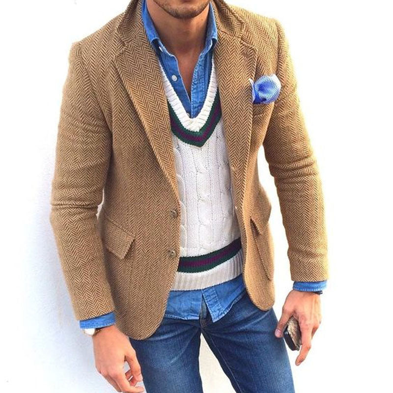 Vintage Herringbone Lapel Single Breasted Blazer