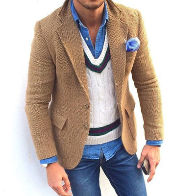 Vintage Herringbone Lapel Single Breasted Blazer
