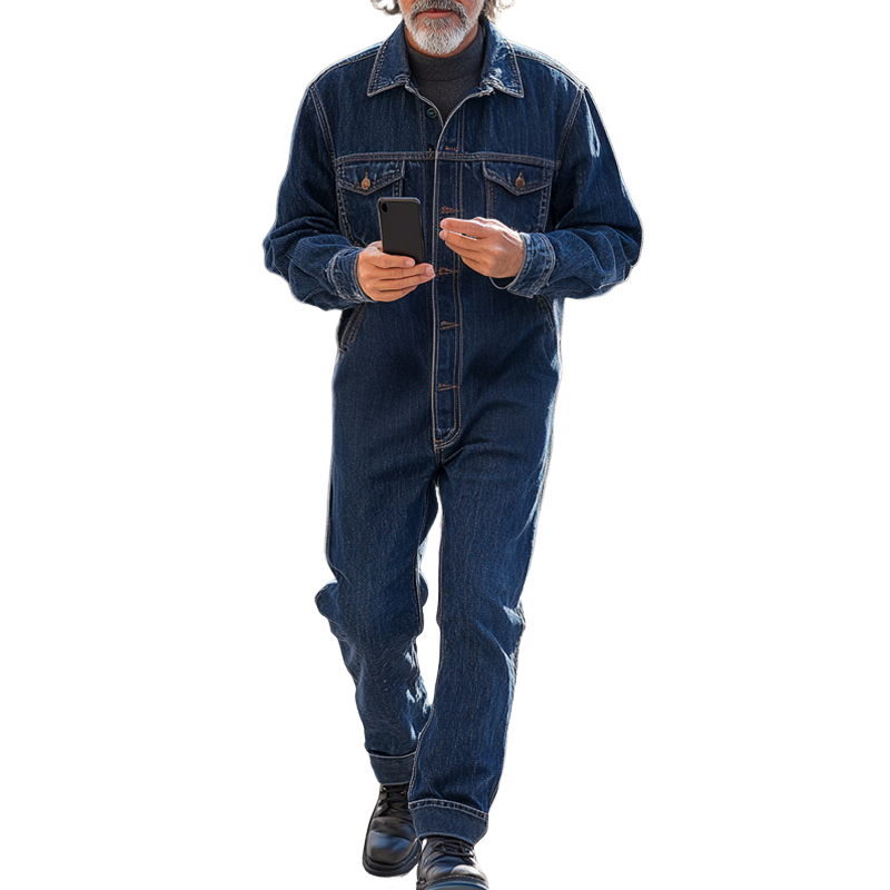 Men's Fashion Denim Long Sleeve Multi-pocket Cargo Jumpsuit 01218958Z
