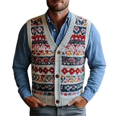 Men's Retro Geometric V-Neck Sleeveless Knit Vest 50287631Z