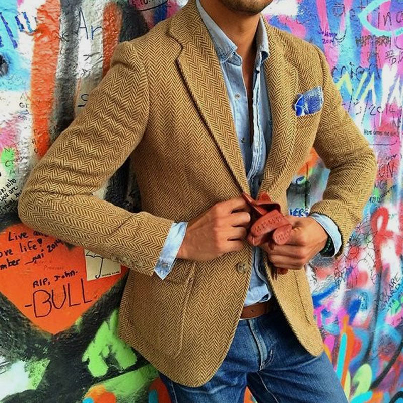 Vintage Herringbone Lapel Single Breasted Blazer