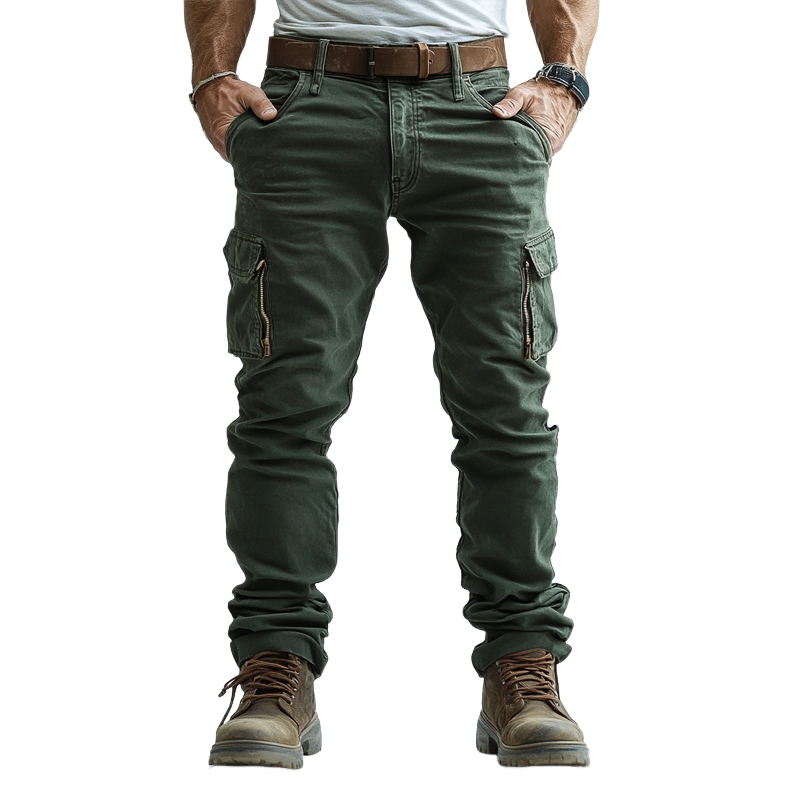Men's Solid Color Straight Zipper Pockets Cargo Pants 27968276Z
