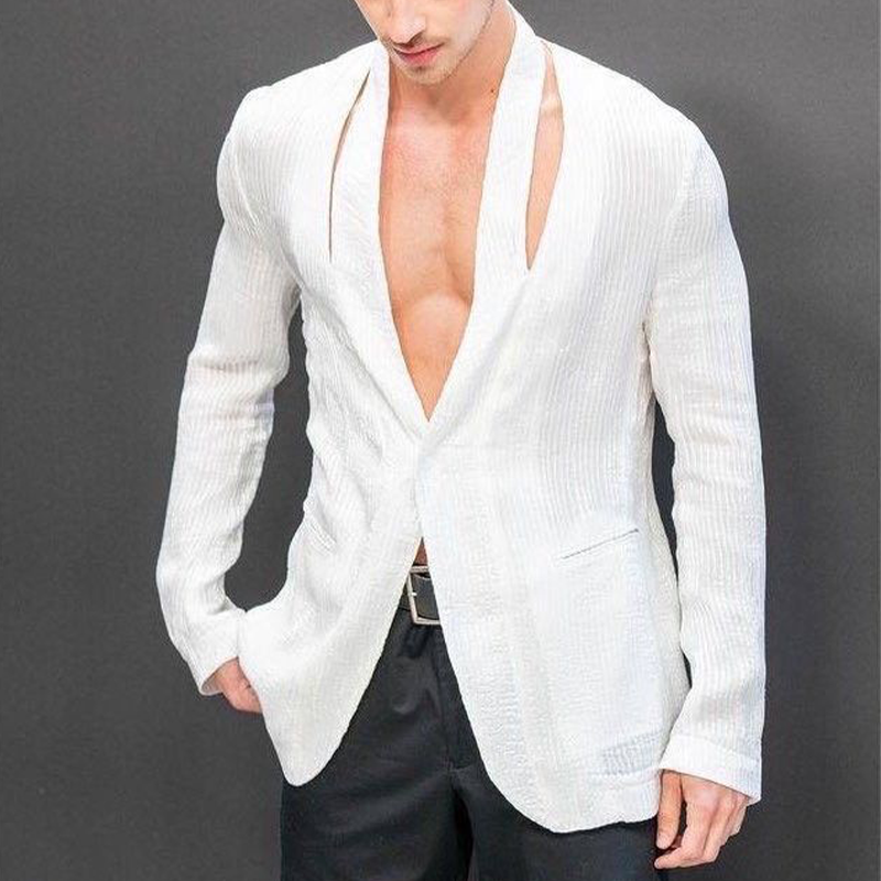 Men's Fashion Casual V-neck Slim Fit Textured Fabric Blazer 41527021K