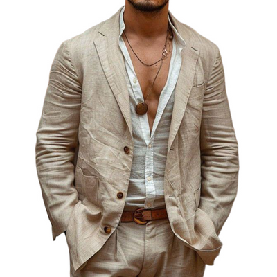Vintage Casual Single Breasted Linen Blazer