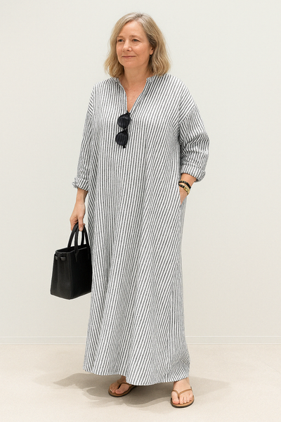Long Striped Tummy Covering Dress | OKAPI