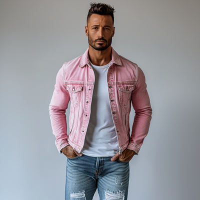 Men's Vintage Washed Denim Lapel Single Breasted Slim Fit Long Sleeve Jacket