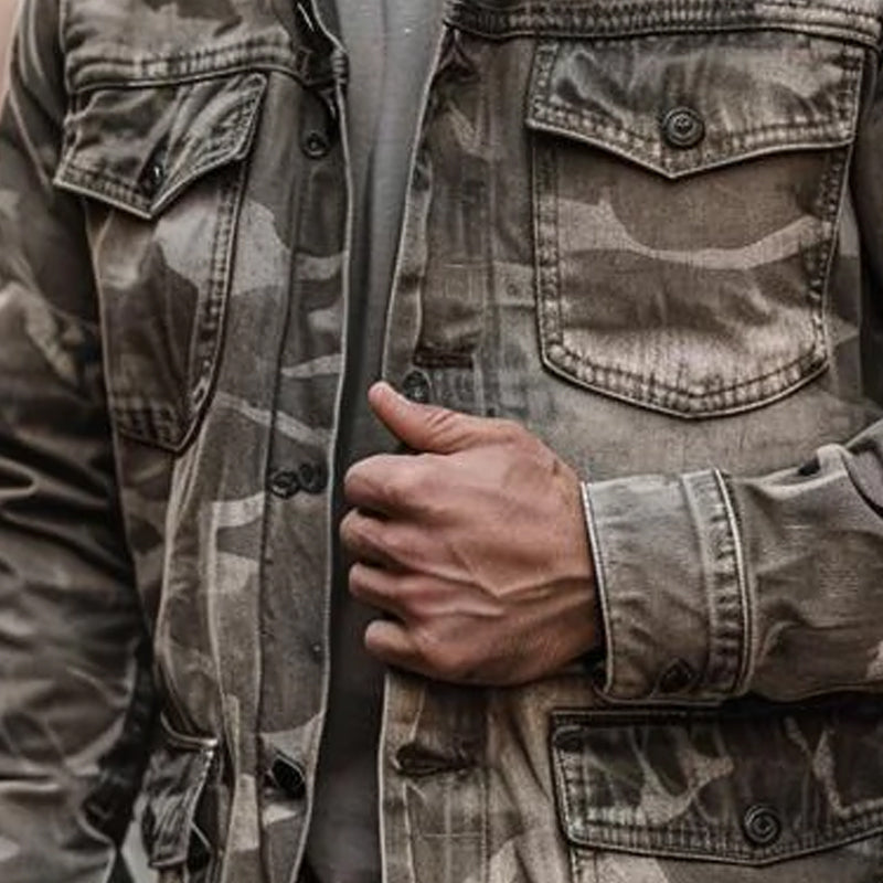 Men's Casual Outdoor Washed Camouflage Multi-pocket Cargo Jacket