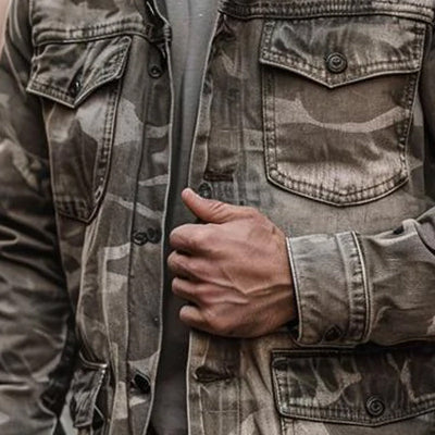 Men's Casual Outdoor Washed Camouflage Multi-pocket Cargo Jacket