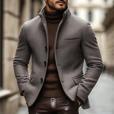 Vintage Wool Blend Stand Collar Single Breasted Slim Blazer