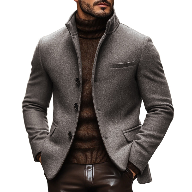 Vintage Wool Blend Stand Collar Single Breasted Slim Blazer