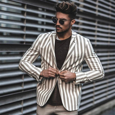 Vintage Gray Vertical Stripe Two-button Blazer