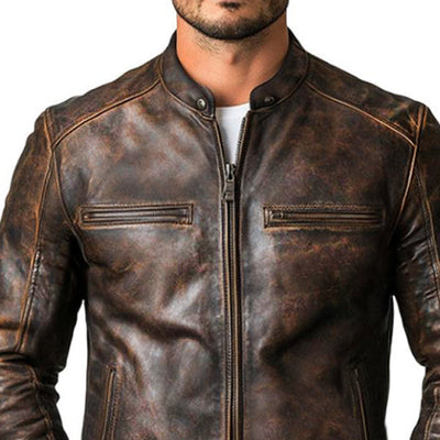 Men's Vintage Distressed Zipper Leather Jacket