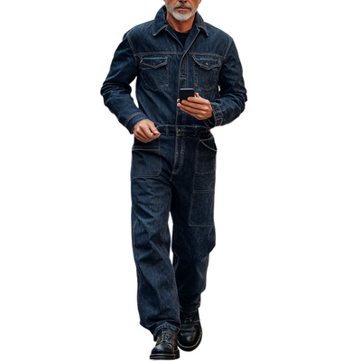 Men's Fashion Denim Long Sleeve Multi-pocket Cargo Jumpsuit 94892027Z