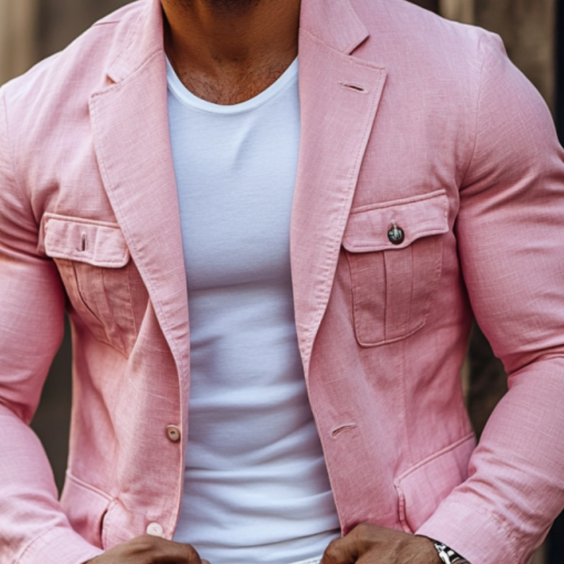 Men's Fashion Cotton and Linen Single Button Lapel Safari Jacket Blazer 06068311Y