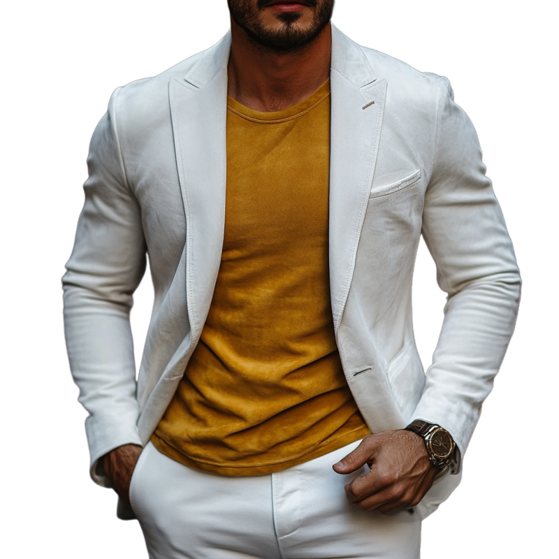 Men's Fashion Suede Single-Breasted Peak Collar Blazer 97563728Y