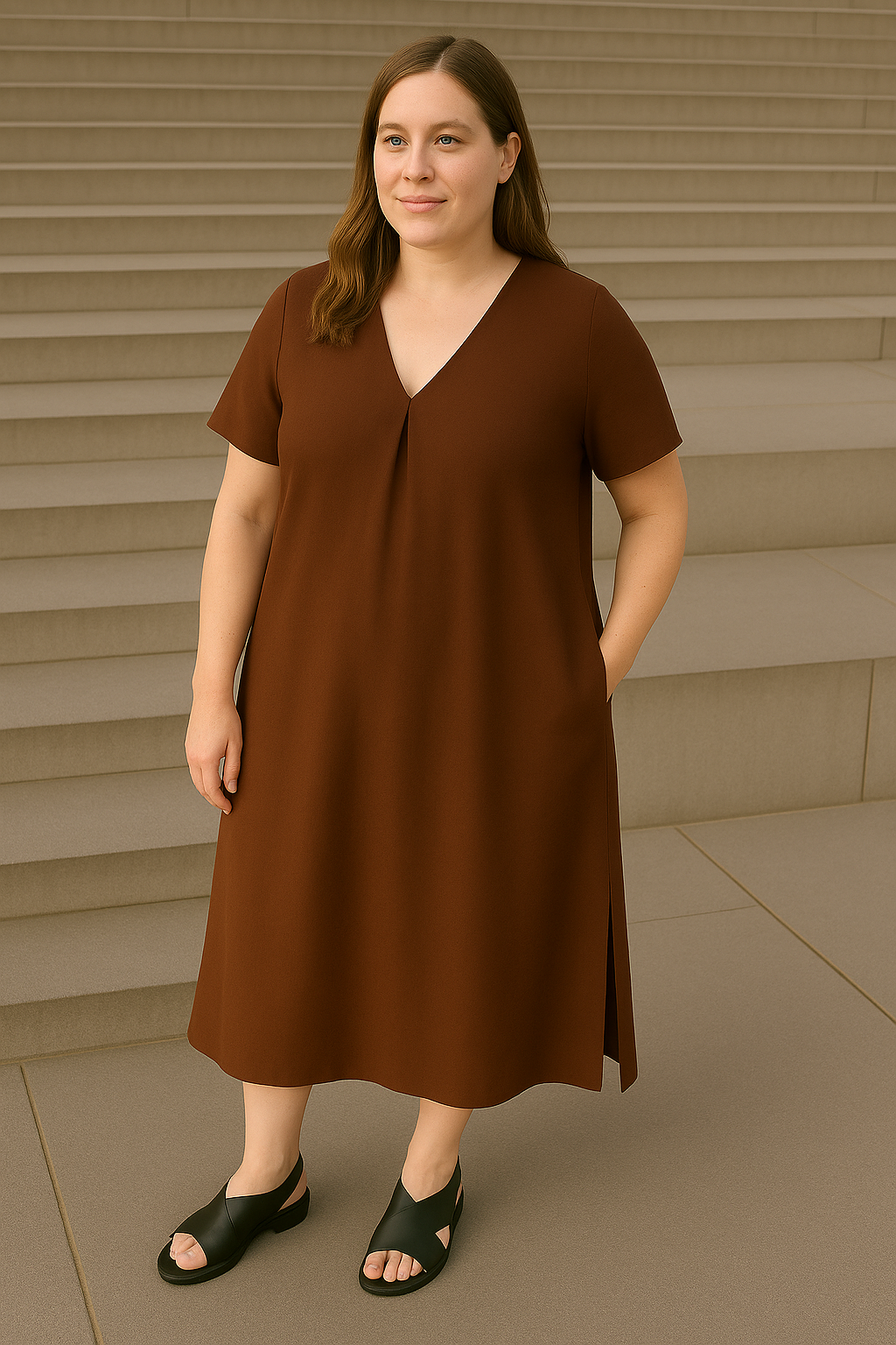 V-Neck Tummy Covering Dress | MANCHESTER