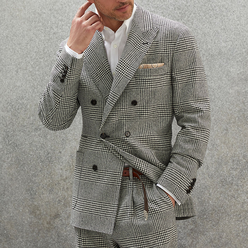 Vintage Lapel Plaid Herringbone Blazer