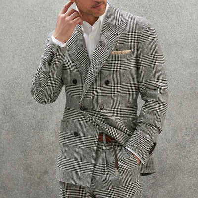 Vintage Lapel Plaid Herringbone Blazer
