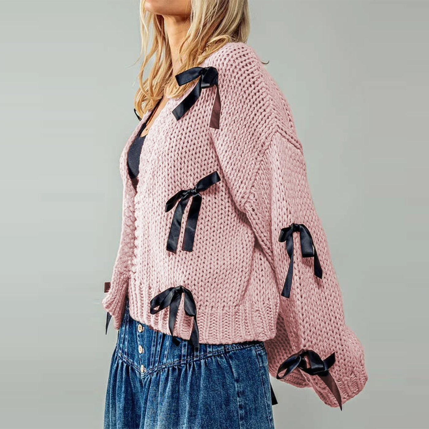 Bow Loose-Knit Cardigan