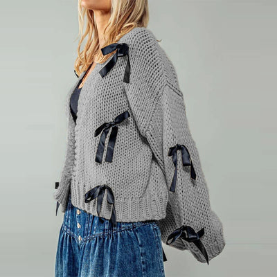 Bow Loose-Knit Cardigan