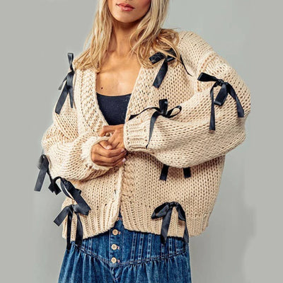 Bow Loose-Knit Cardigan