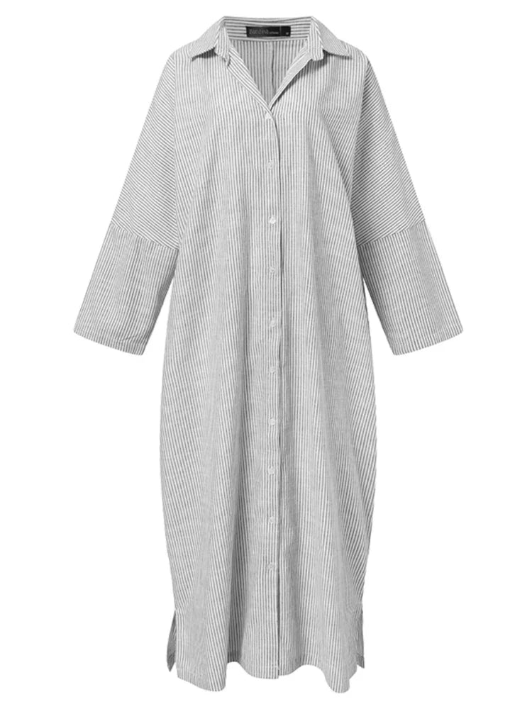 Long Striped Tummy Covering Dress | OKAPI