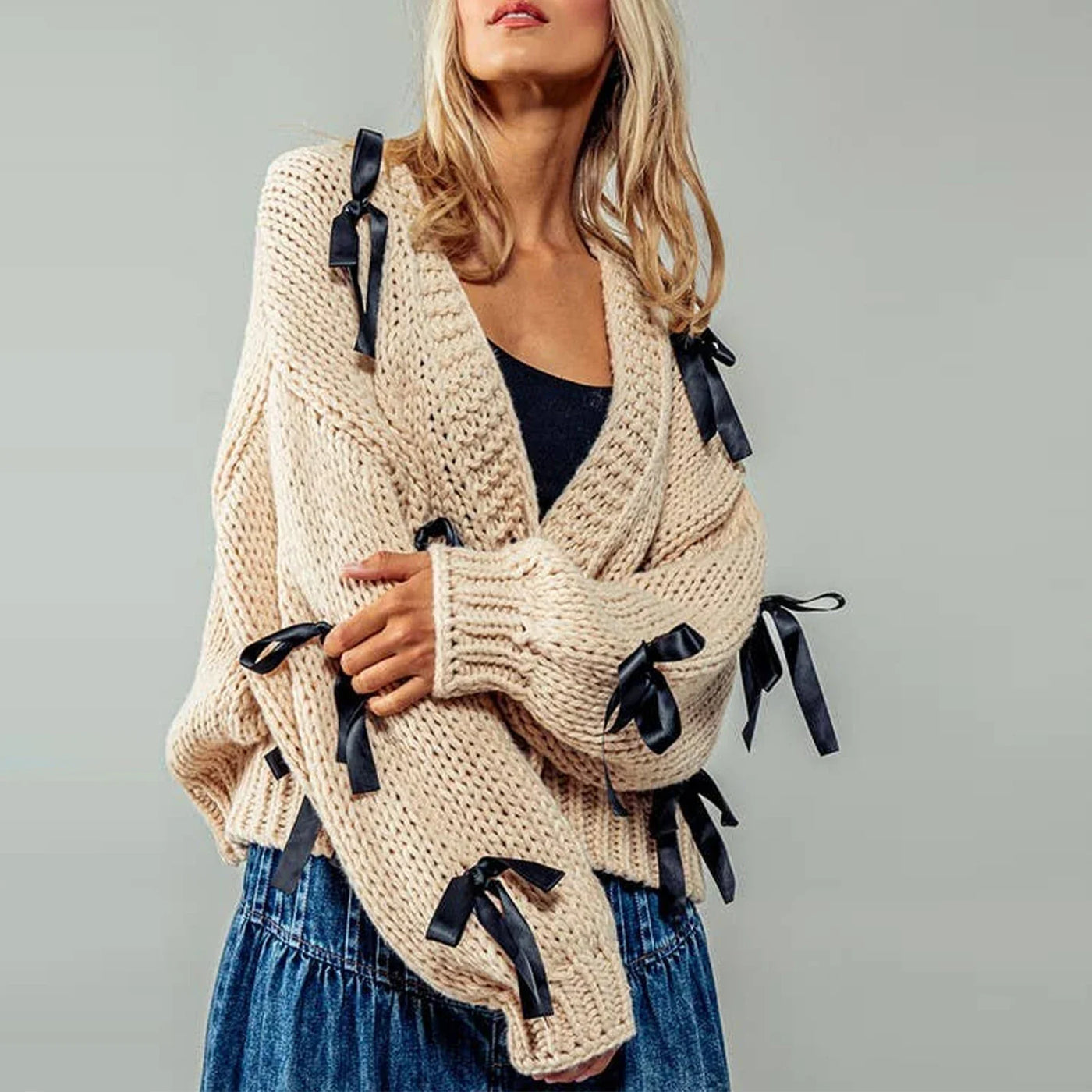 Bow Loose-Knit Cardigan