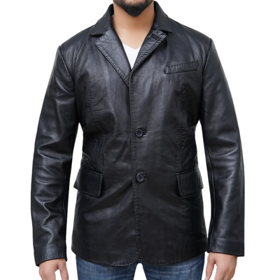 Classic Vintage Lapel Two Button Leather Blazer