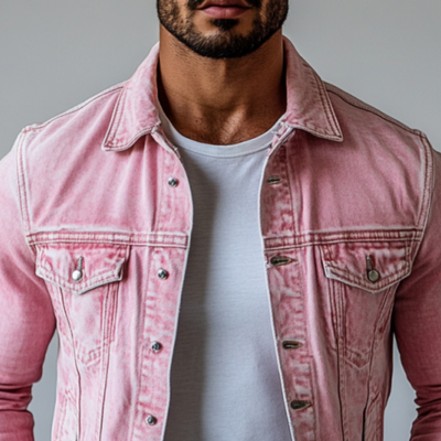 Men's Vintage Washed Denim Lapel Single Breasted Slim Fit Long Sleeve Jacket