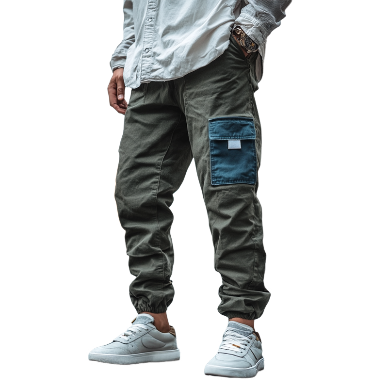 Men's Fashion Colorblock Pockets Elastic Waist Cargo Pants 97430315Z